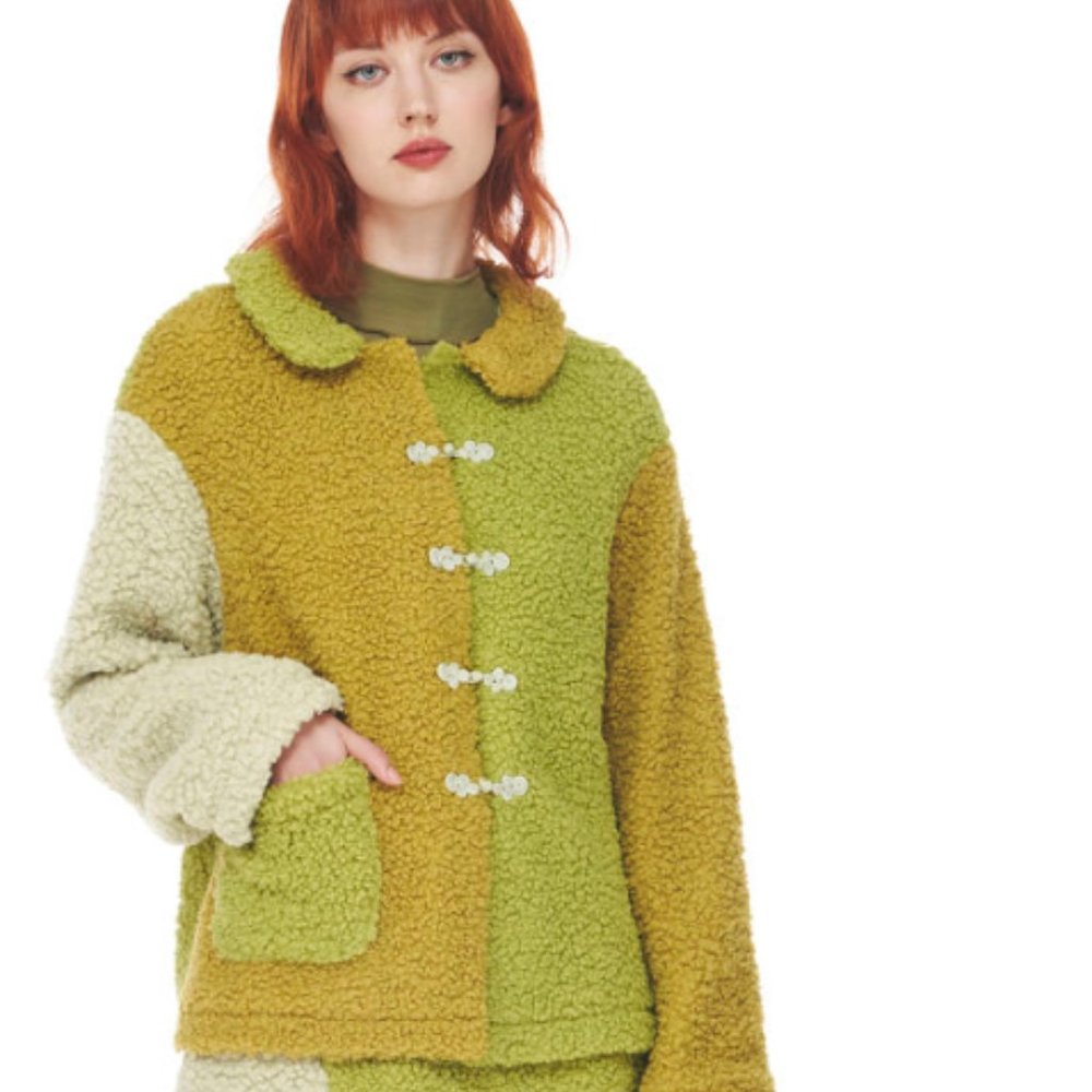 NEW //Cider "On My Turf" Colorblock Teddy Coat\\ Fancy Closures with Slouchy Fit